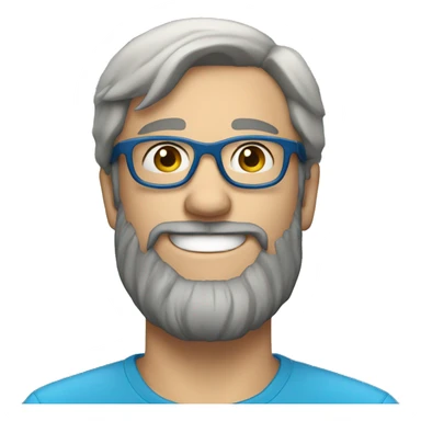 bearded white man with blue glasses, dark hair, smiling  sticker