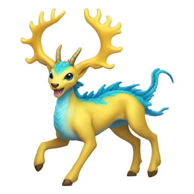 blue dragon deer hybrid with a yellow mane running sticker