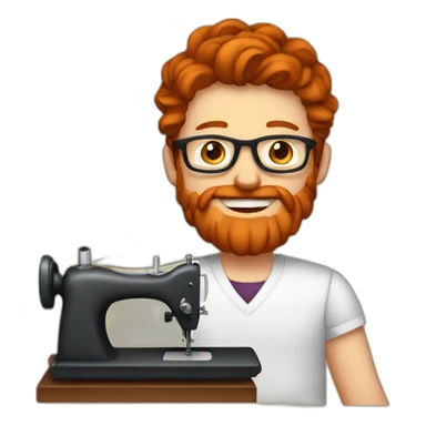 Red smooth haired man with beard and glasses hand sewing a saddle sticker