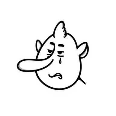 tengu face with exaggerated nose crying, simple lines, just the face sticker