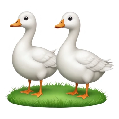 white geese standing on a small green hill, front view, foggy sticker