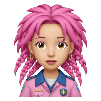 scout girl with pretty pink uniform, pink dreadlocks, and big earrings sticker