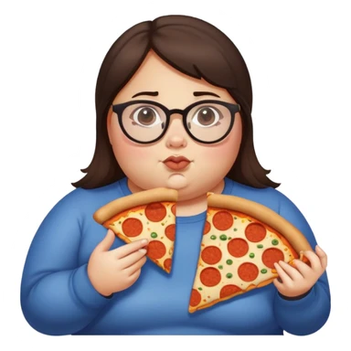 Fat brunette girl with glasses and acne eating pizza sticker