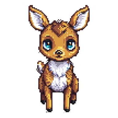 Bambi in pixel art style, looking up with big eyes, simple background sticker