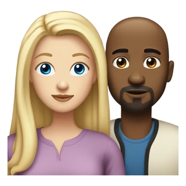 Blonde woman with blue eyes and long straight hair and black man who is bald with a goatee in love with each other  sticker