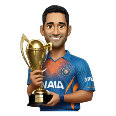 MS dhoni with trophy sticker
