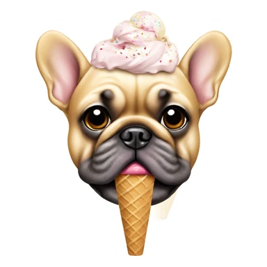 A gold French bulldog having an ice cream sticker