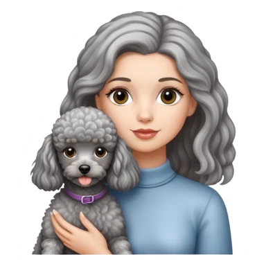 A beautiful American-style girl has streaked hair and a miniature gray Poodle. sticker
