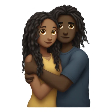 Brown girl with wavy hair hugging black boy who has dreads  sticker