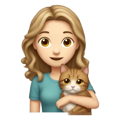 Pale brown haired girl holding brown cat sticker
