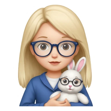 Girl kid with glasses → holding a toy rabbit sticker