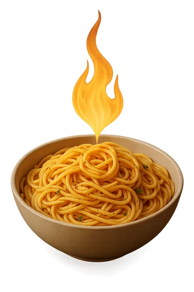 bowl di pasta con fiamma 3d sopra che indica metabolismo, iperrealistico 4k sticker