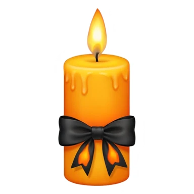 orange yellow candle, with black bow sticker