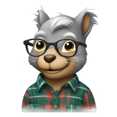 Squirrel with glasses and flannel shirt grey hair sticker
