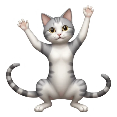 grey and white cat doing a big long stretch reaching up into the air with arms and legs together sticker