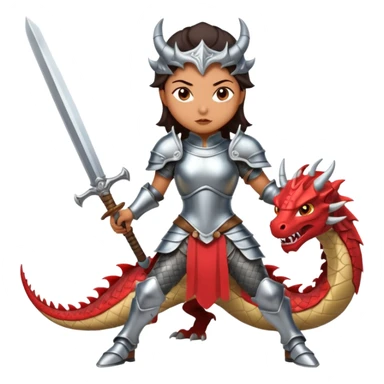Fierce Latina in armor with a sword in a losing battle with a dragon sticker