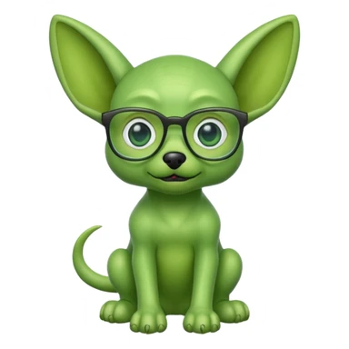 green alien dog with folded ears, wearing glassess sticker