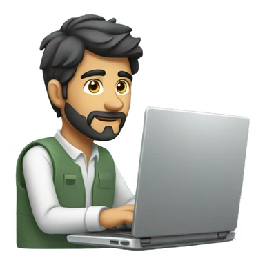 pakistani man working on laptop. straight angle sticker