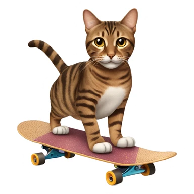 Brown tabby cat on skateboard sticker