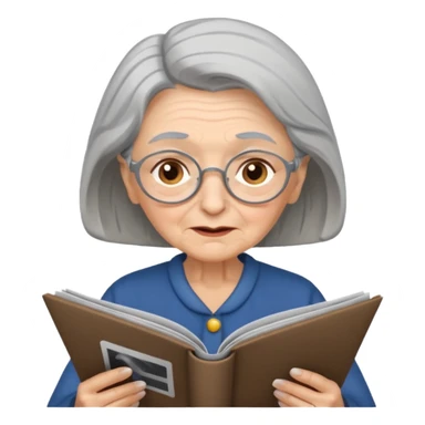 old woman, reading magazine sticker