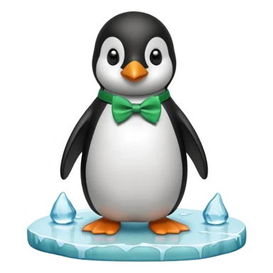 penguin, green bow tie, standing on small ice melting block sticker