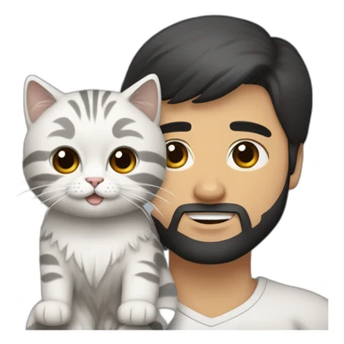 Uzbek white guy with beard and short black hair and brown eyes carrying a grey and white Siberian cat sticker