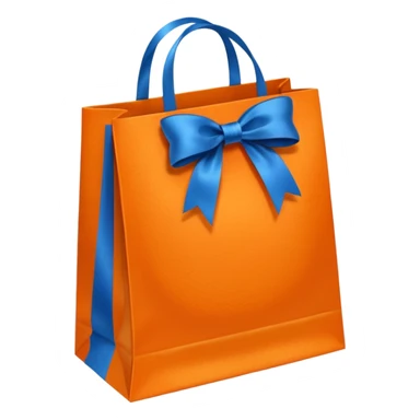 orange solid color gift bag with blue ribbon sticker