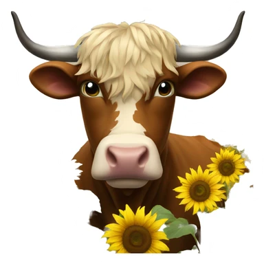 Highlander cow sunflowers sticker