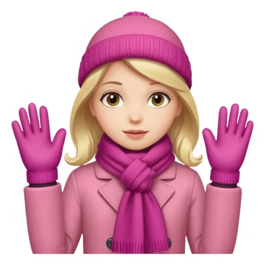 The girl is wearing a warm pink winter coat and a pair of woolen gloves. sticker