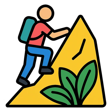 a person climbing a mountain with jungle foliage sticker