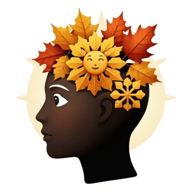 silhouette of a head with seasonal icons (leaf, snowflake, sun, flower) sticker