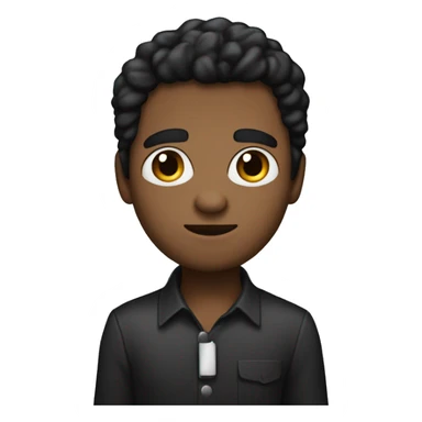 Create a emoji with a black guy, with a short black power hair, litle bit chubby, he works like a telemarketing attendant end he uses a badges with his name witch is Gustavo  sticker