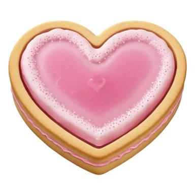 Realistic shortbread cookie in the shape of a heart with pale pink jelly middle filling and sprinkled powder sugar on top. sticker