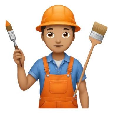 painter in orange overalls standing sticker