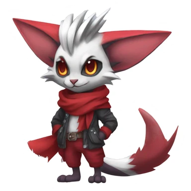 Cool Anthro Noivern-Zangoose-Litten-Sphynx-Feline-Pokémon with red scarf punk techwear cool fiddler-hat Full Body sticker