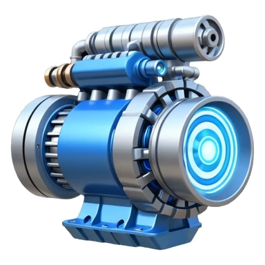 Powerful half-futuristic half-modern engine emoji, thick industrial metal body, rotating inner parts, glowing energy core. sticker
