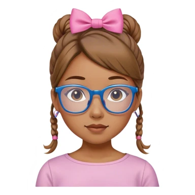 A caramel girl with a ponytail and pink bow blue glasses and a cute sage square neck shirt sticker