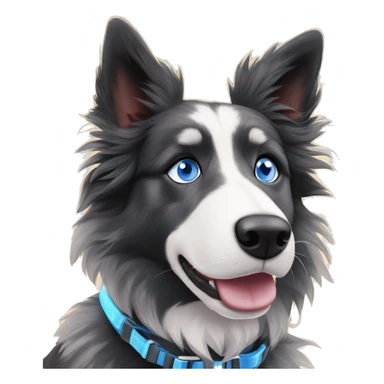  Black spotted brindle fluffy collie husky lurcher fox blue eyes fluffy ears and holographic harness running sticker