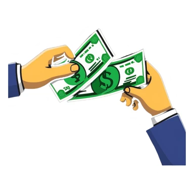 person giving money to another person sticker