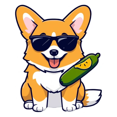 Corgi eating a pickle and wearing sunglasses  sticker