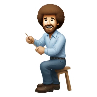 bob ross painting a piece of toas sticker