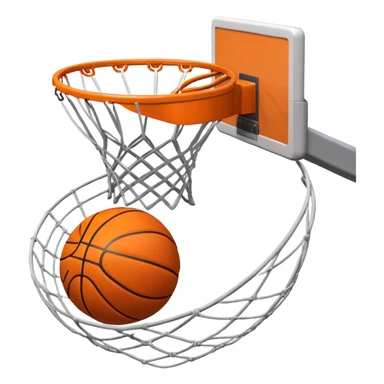 A close-up of a basketball swishing through the hoop, with the net slightly bouncing. The background features a blurred basketball court, capturing the excitement and precision of scoring in the game. sticker