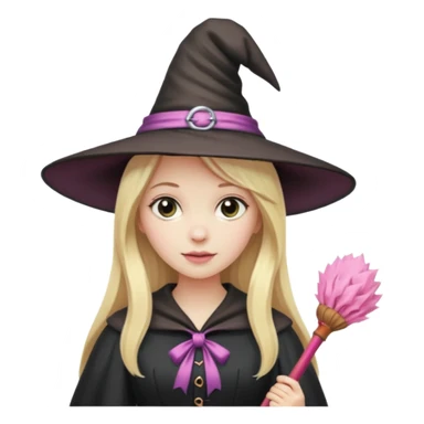 Blonde long hair lady witch with soft pink broom sticker