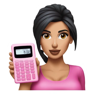 Hyper realistic kim kardashian holding a pink calculator sticker