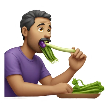 Man putting a purple long vegetable in his mouth so as to eat it sticker