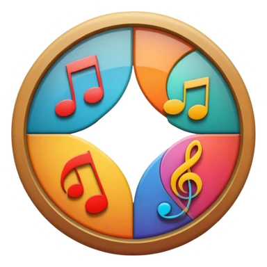 Circle divided into 4 segments with icon hints of visual, musical, theatrical, and literary arts sticker