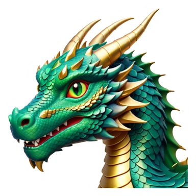 cinematic-noble-dragon-portrait-emoji,-poised-and-majestic,-with-a-sinuous,-elongated-body-covered-in-intricately-detailed,-shimmering-scales-in-hues-of-emerald-and-gold,-and-piercing,-fiery-eyes-that-reflect-ancient-wisdom; sticker