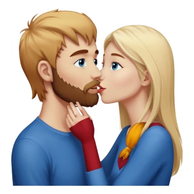 Skinny, sexy, long-pale blonde-har, straight,  blue eyes woman, kissing, reddish-brownish haired, scruffy beard, white guy sticker