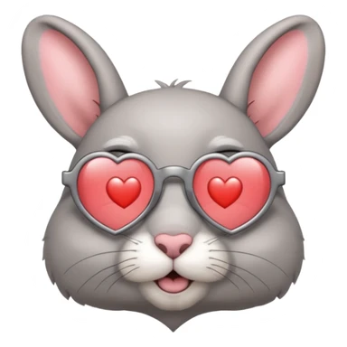 Gray bunny wearing heart-shaped glasses, half body sticker