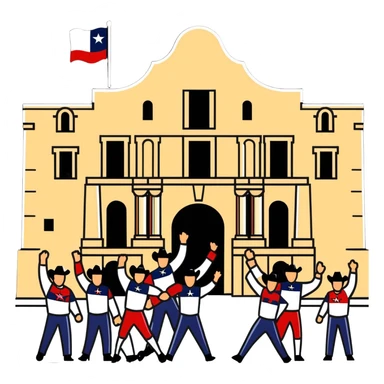 historical image of Texans celebrating in front of the Alamo after victory sticker